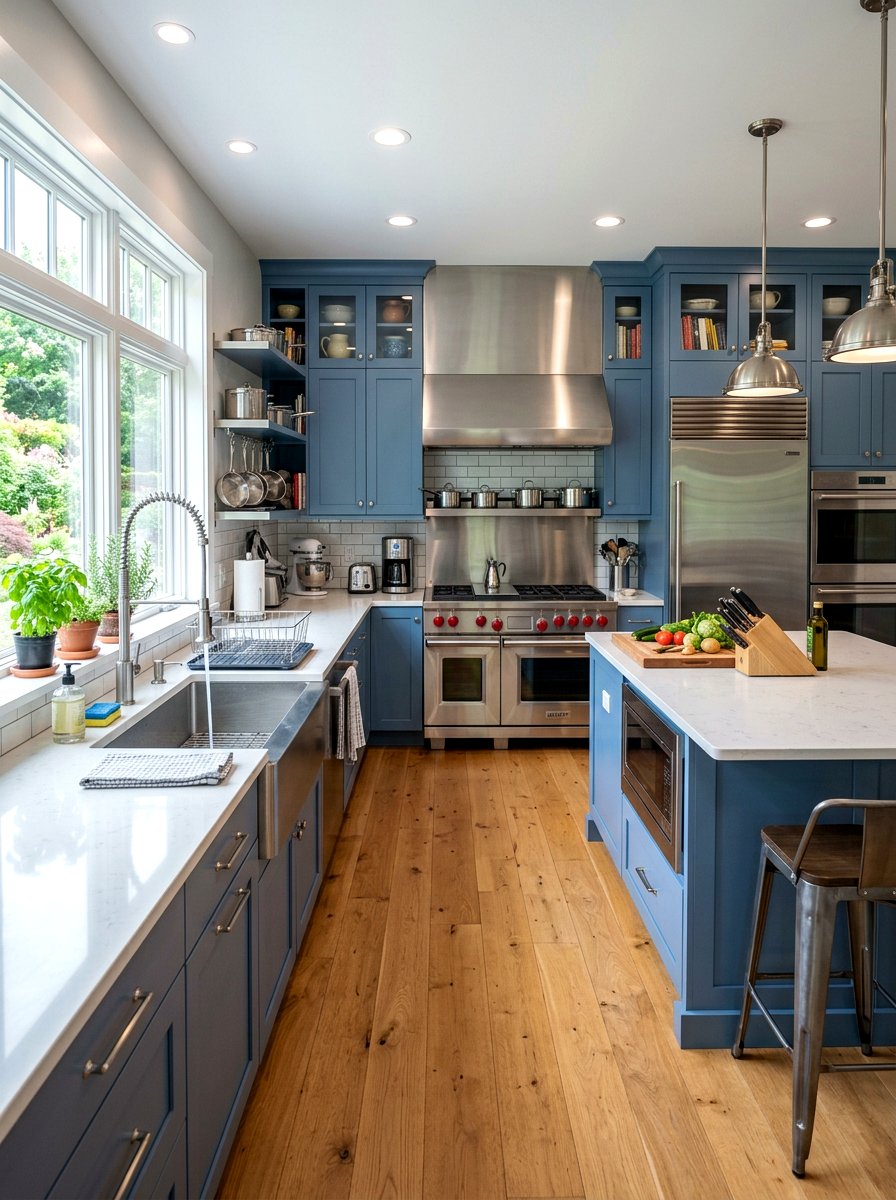 Blue kitchen with stainless steel - 30 denim blue kitchen ideas