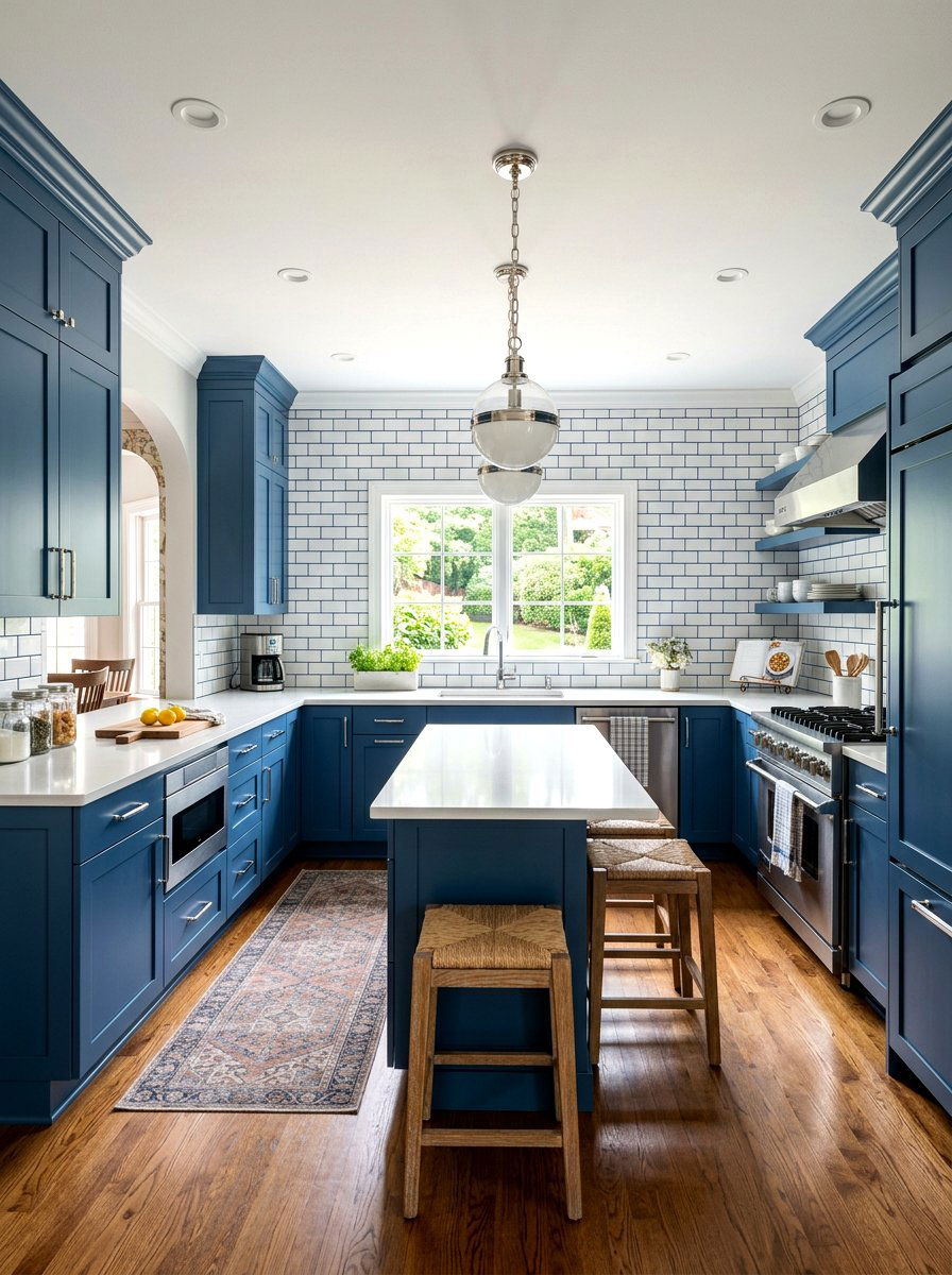 Blue kitchen with subway tile - 30 denim blue kitchen ideas