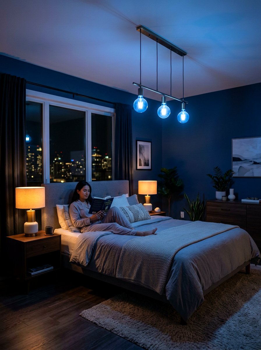 Blue light filtering bulbs - 30 calm sensory bedroom decor ideas