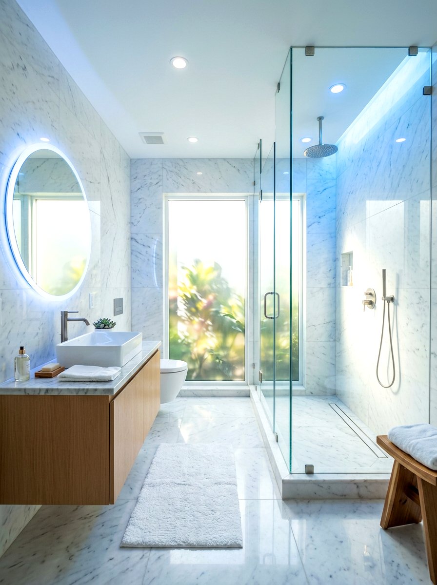 Blue light morning bathroom - 30 circadian bathroom lighting ideas