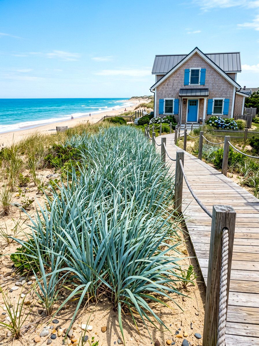 Blue lyme grass coastal border - 30 ornamental grass border ideas