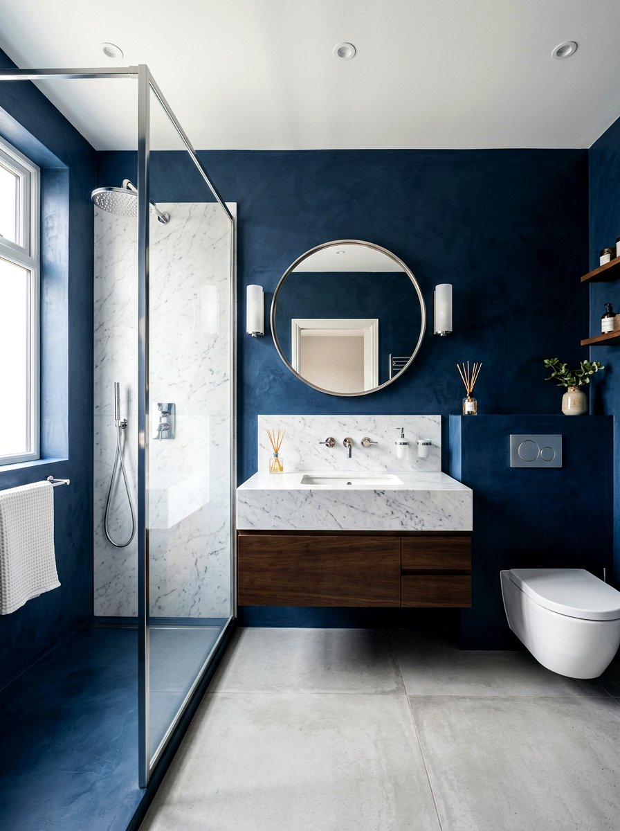 Blue microcement bathroom - 30 microcement bathroom ideas