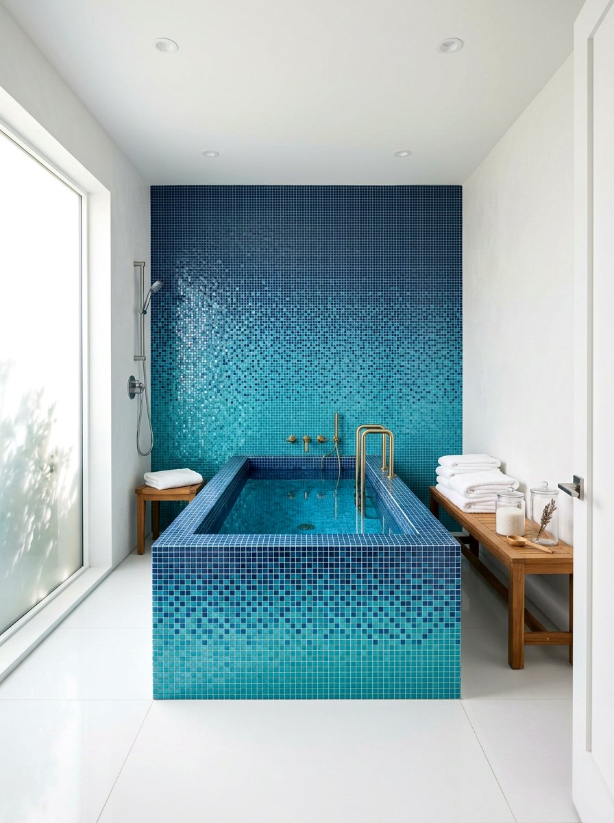 Blue mosaic cold plunge - 30 cold plunge room ideas