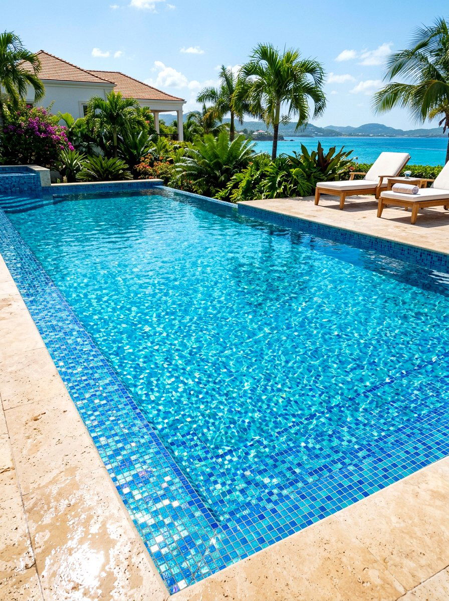 Blue mosaic tile - 30 tropical pool landscaping ideas