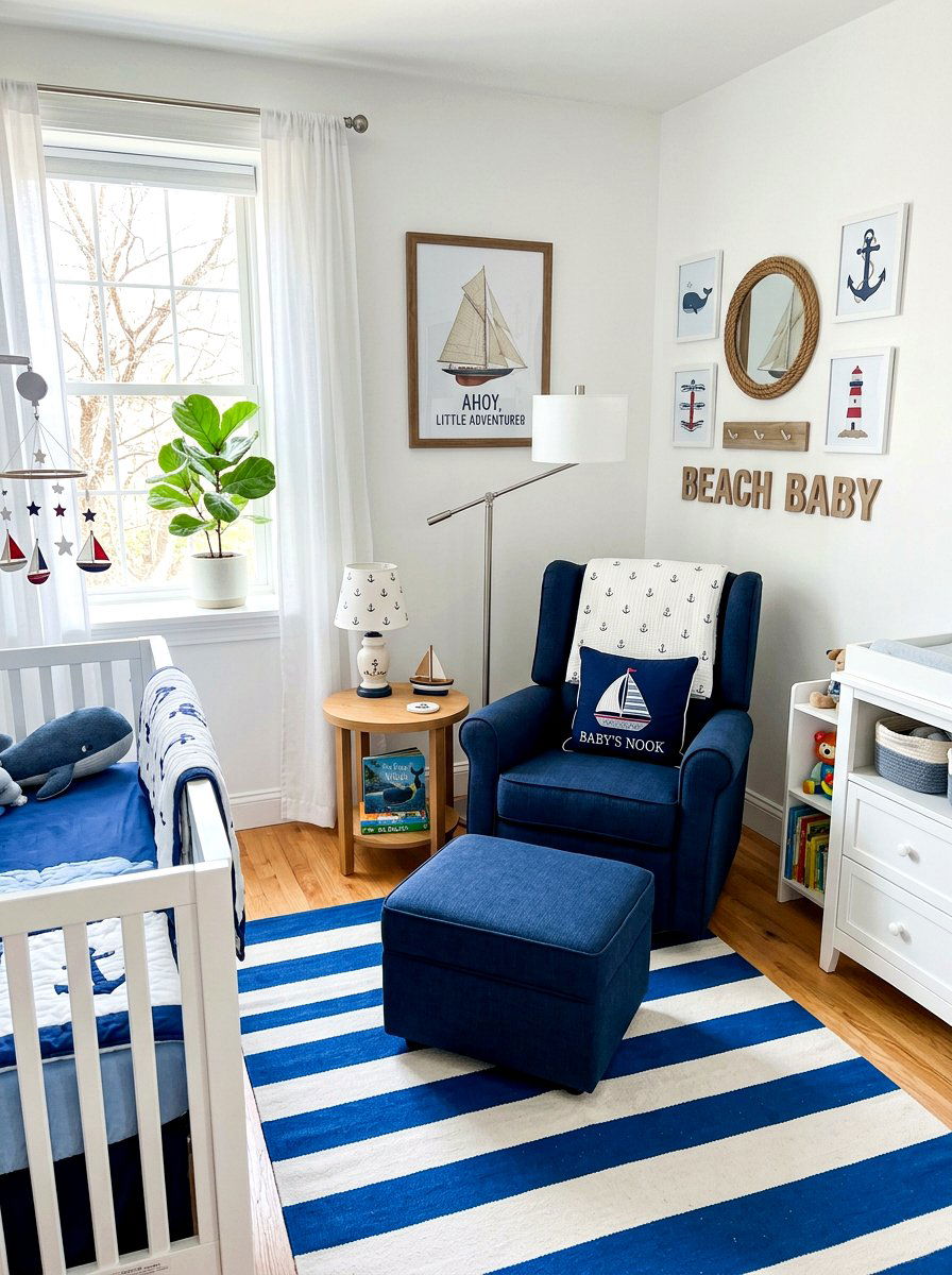 Blue nursery glider setup - 30 nursery rocking chair corner ideas
