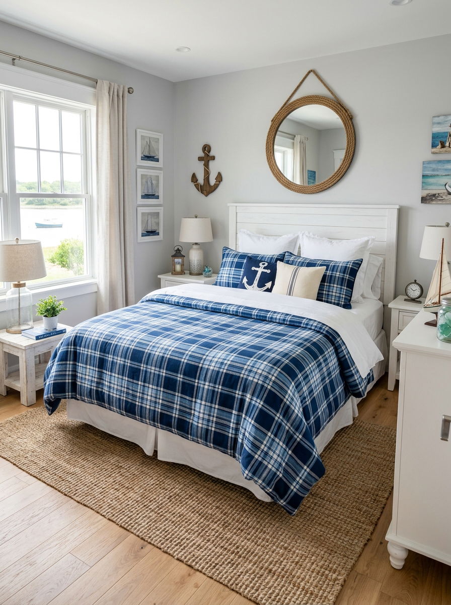 Blue plaid comforter - 30 plaid bedroom ideas