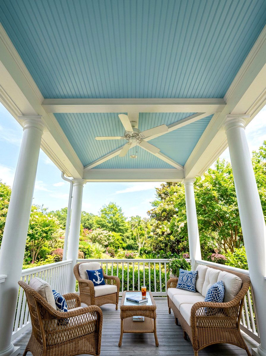 Blue porch ceiling paint - 30 colonial front porch ideas