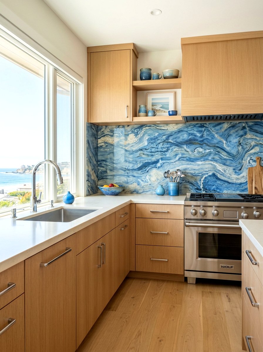 Blue stone slab backsplash - 30 slab stone backsplash ideas