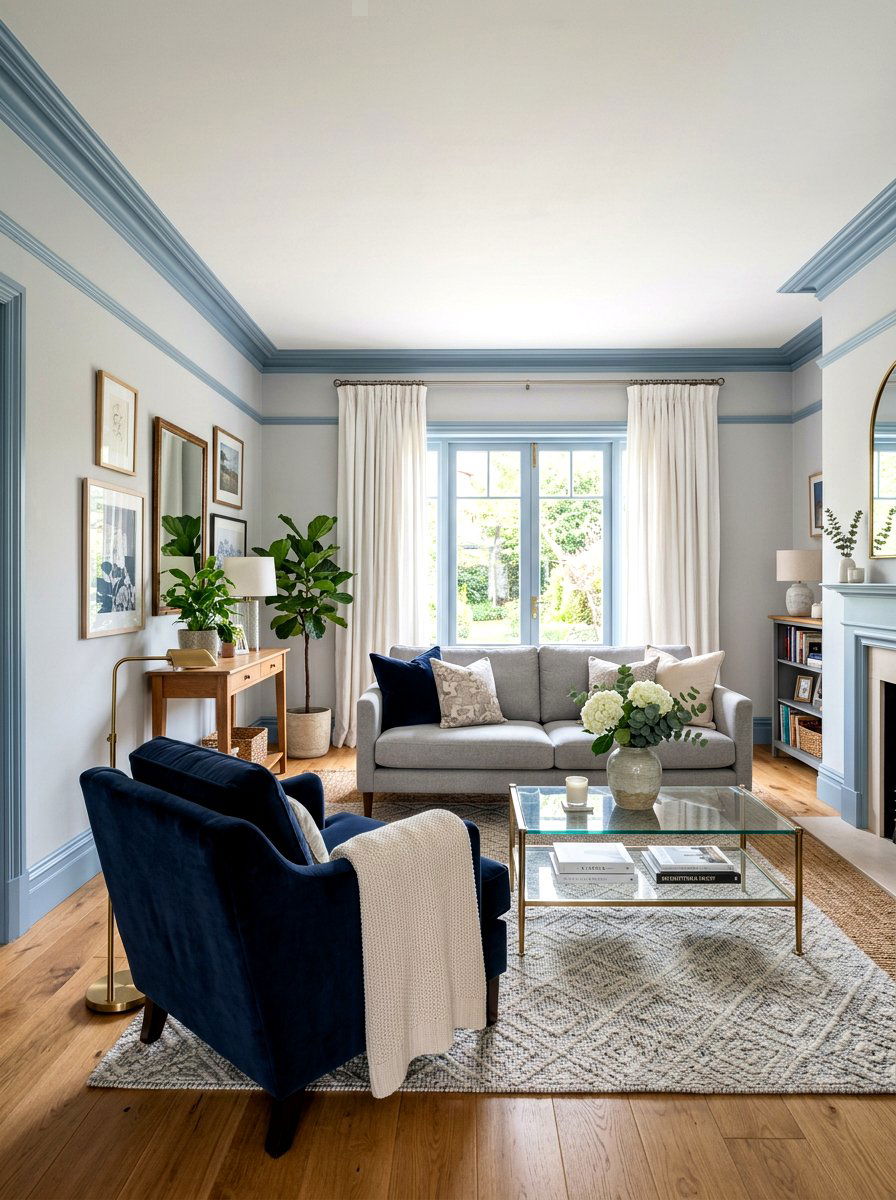 Blue trim living room - 30 painted trim room ideas
