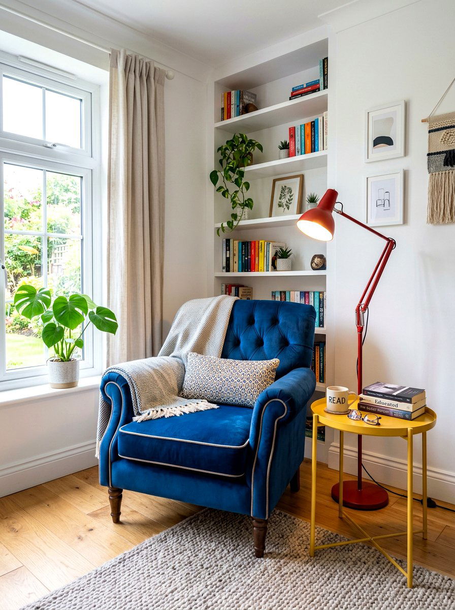Blue velvet armchair - 30 primary color decor ideas