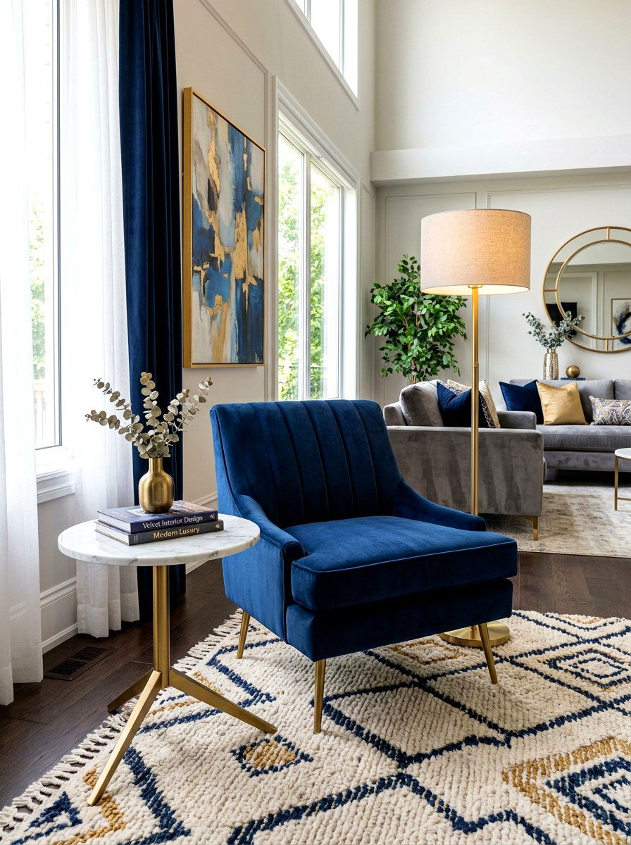 Blue velvet armless chair - 30 armless chair living room ideas
