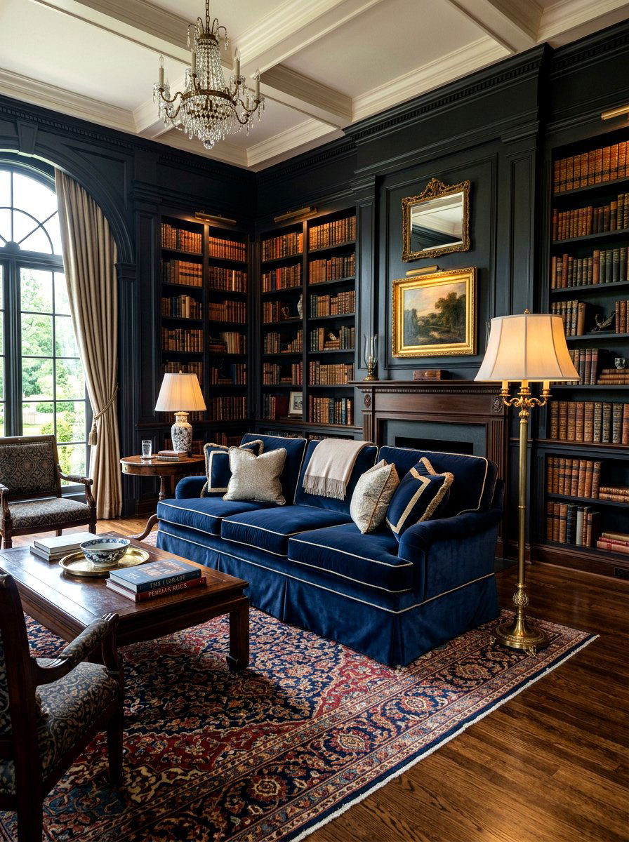 Blue velvet skirted sofa - 30 skirted sofa ideas