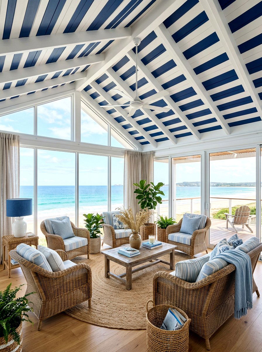 Blue white striped ceiling - 30 striped ceiling ideas