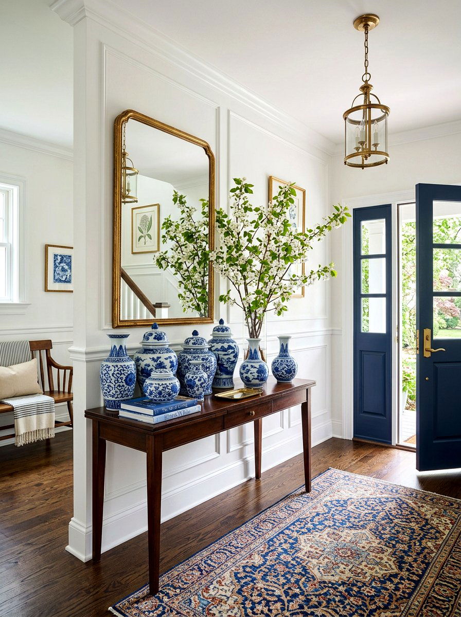 Blue white vases - 30 chinoiserie decor ideas
