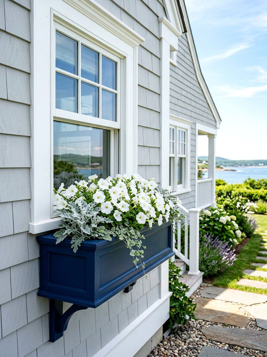 Blue window box - 30 window flower box ideas