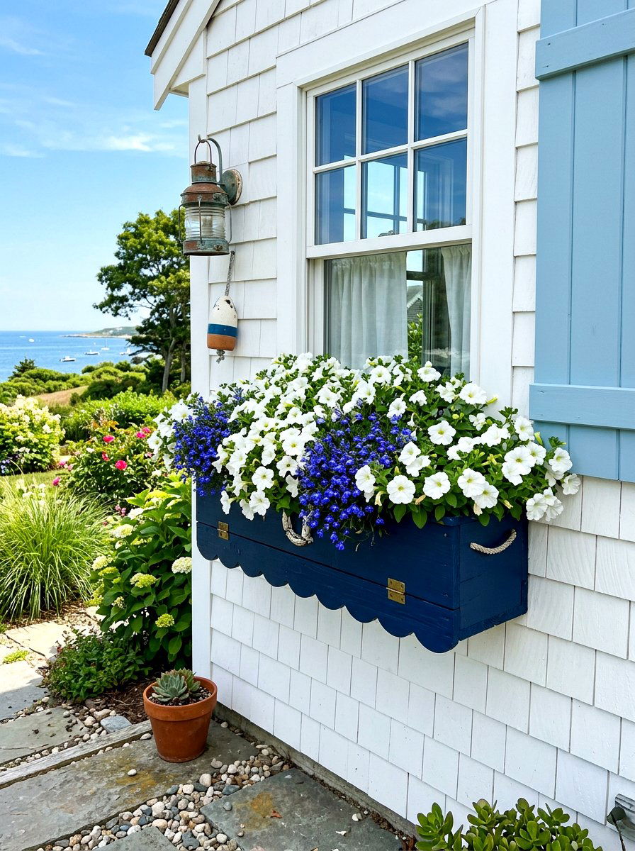 Blue window box - 30 front window planter ideas
