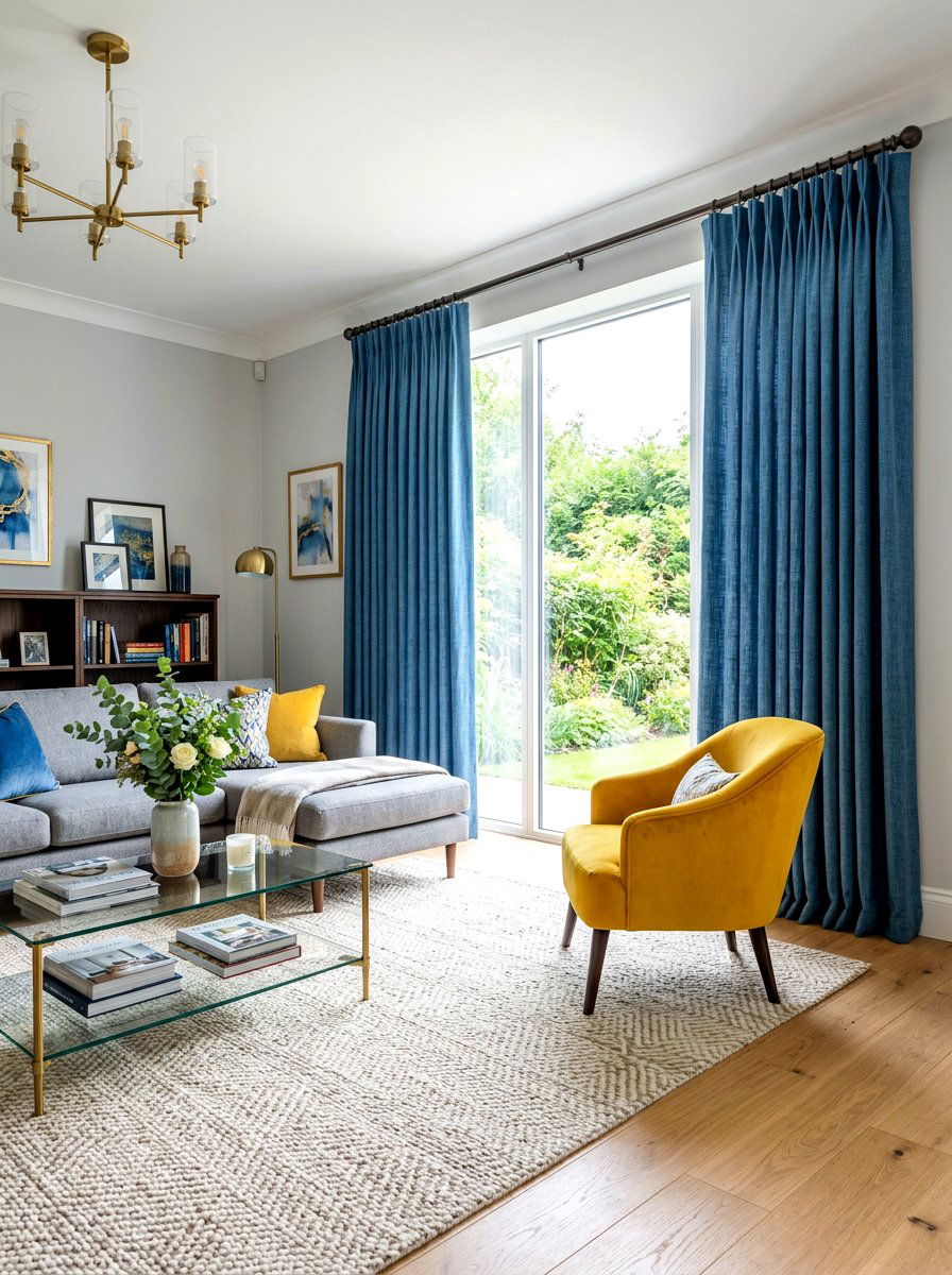 Blue window curtains - 30 primary color decor ideas