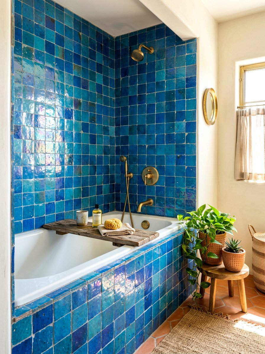 Blue zellige tile - 30 tub surround ideas