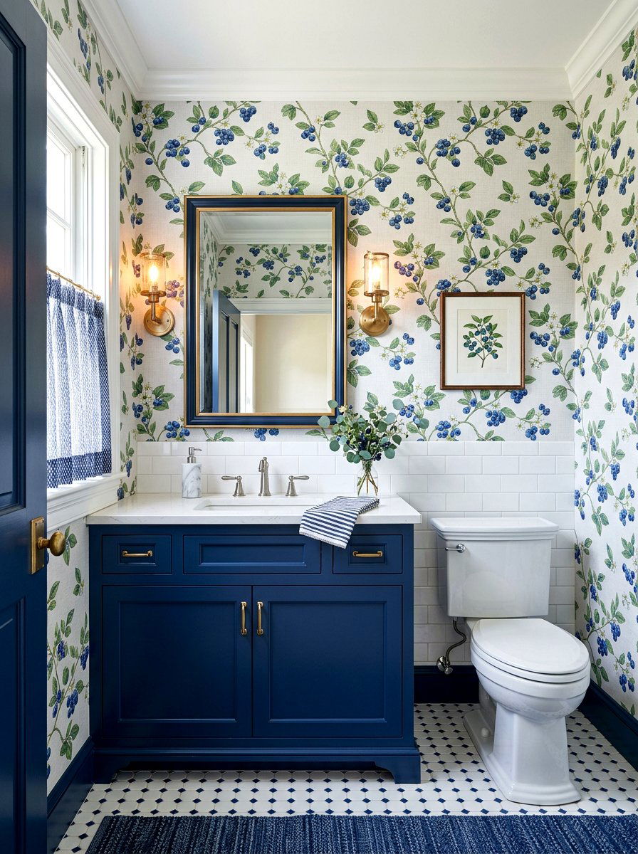 Blueberry Wallpaper - 30 fruit wallpaper powder room ideas