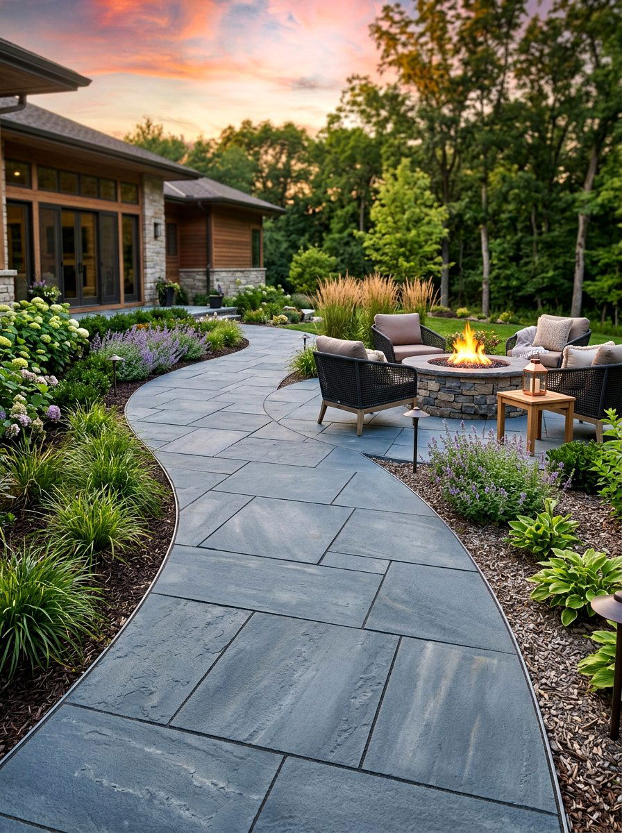 Bluestone Curved Patio Walkway - 30 curved walkway ideas