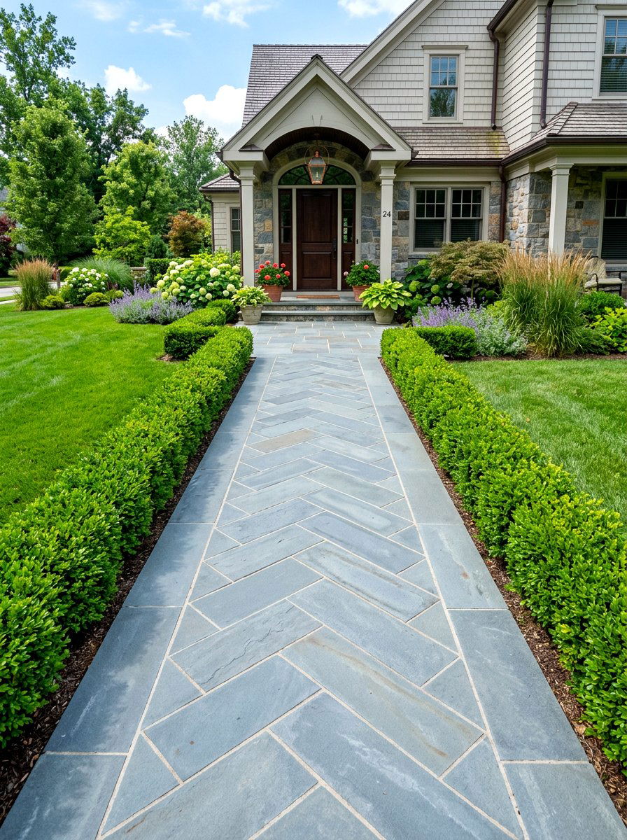 Bluestone entry walk - 30 formal front garden ideas