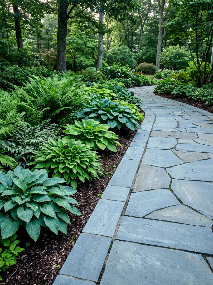 Bluestone walkway border - 30 stone mulch border ideas