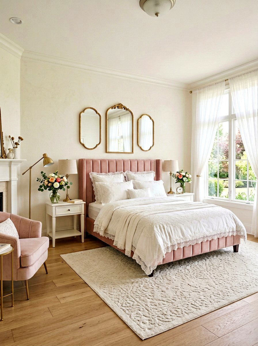 Blush Pink Channel Tufted Bed - 30 channel tufted bed ideas