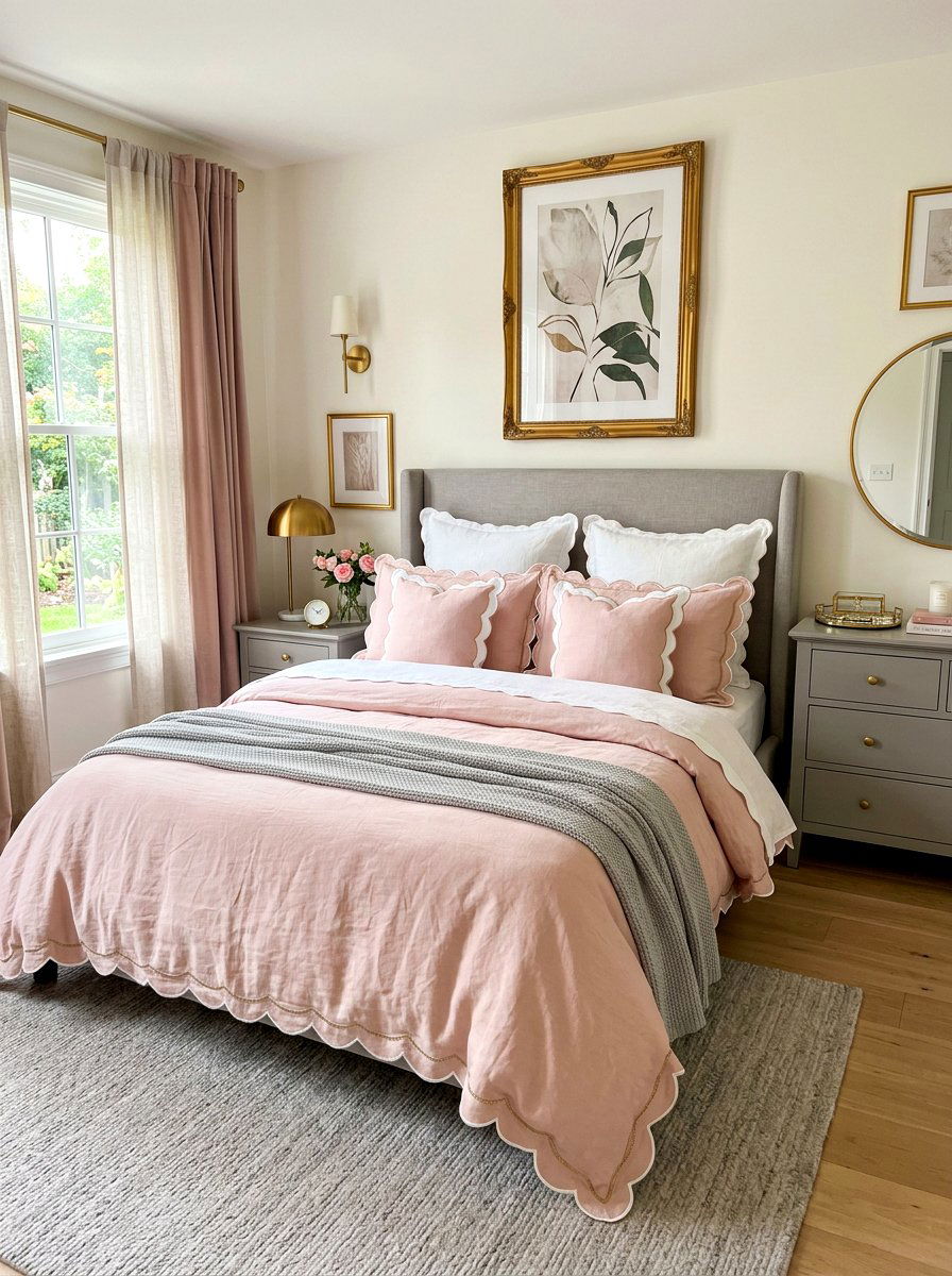 Blush Pink Scalloped Pillow Design - 30 scalloped pillow bedding ideas