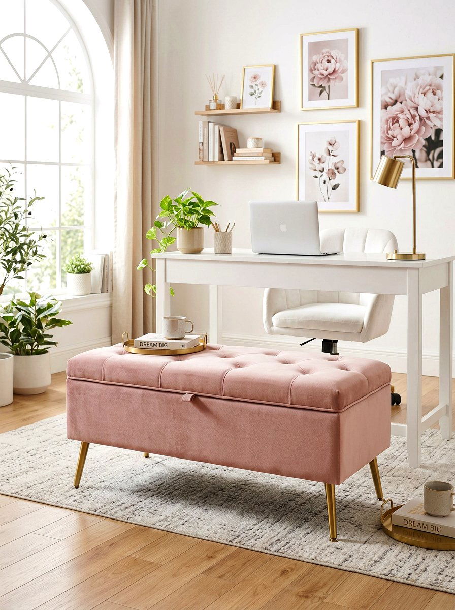 Blush Pink Storage Ottoman - 30 hidden ottoman storage ideas