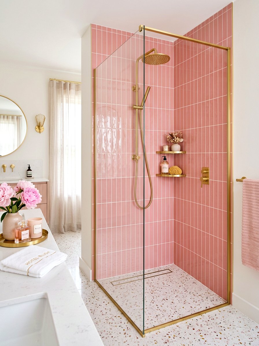 Blush Pink Vertical Tile - 30 vertical tile shower ideas