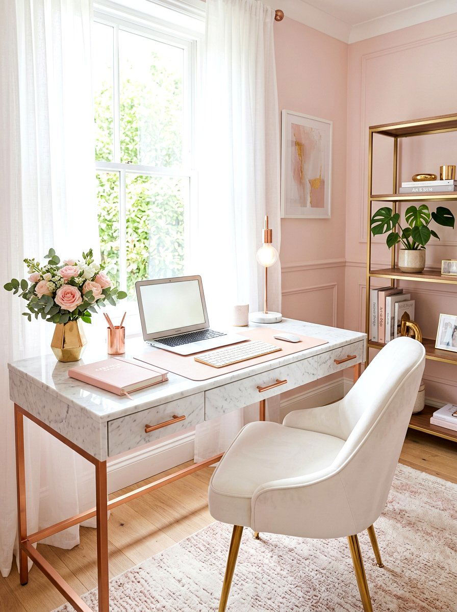 Blush Pink Workspace - 30 office accent paint ideas