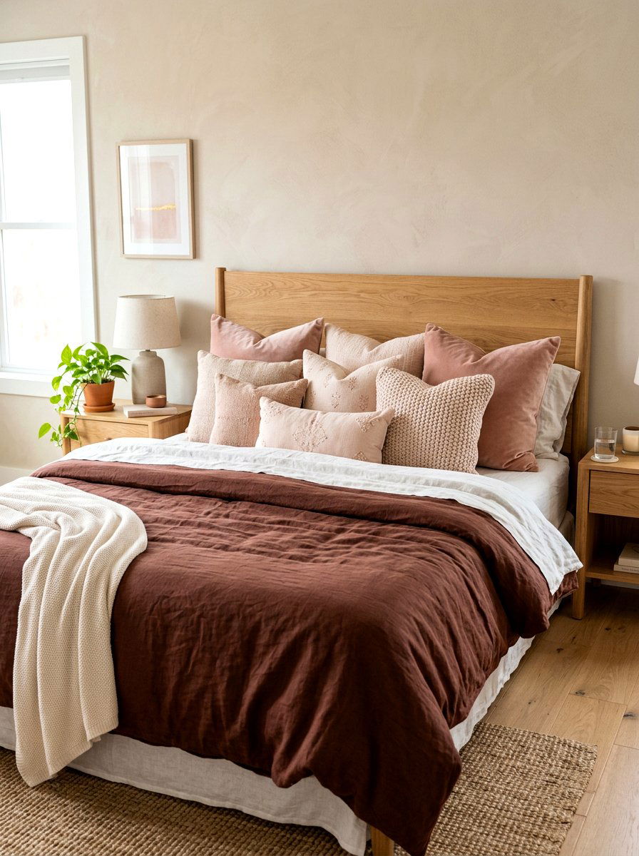 Blush Throw Pillows - 30 clay and blush bedroom ideas