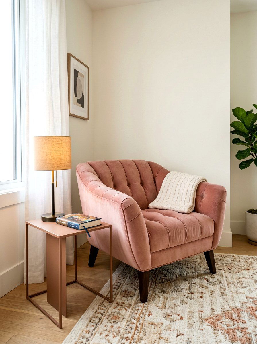 Blush Velvet Chair - 30 clay and blush bedroom ideas