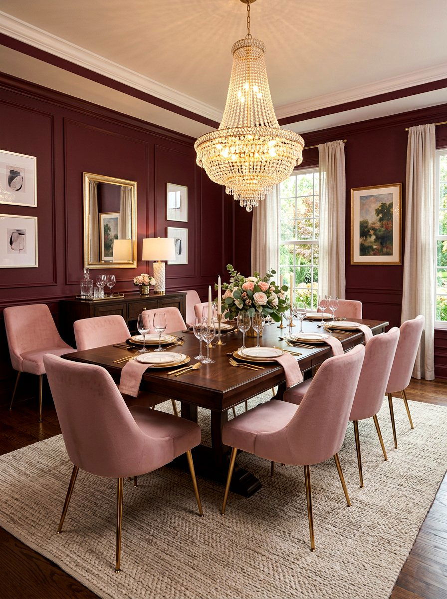 Blush and burgundy dining room - 30 pink and red home decor ideas