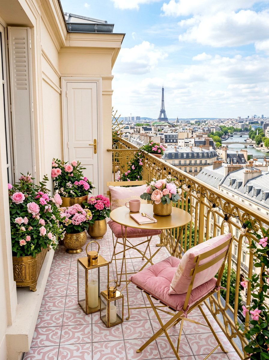 Blush and gold balcony - 30 blush and gold decor ideas