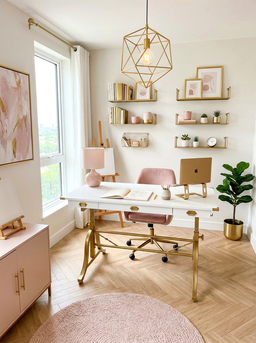 Blush and gold creative studio - 30 blush and gold decor ideas