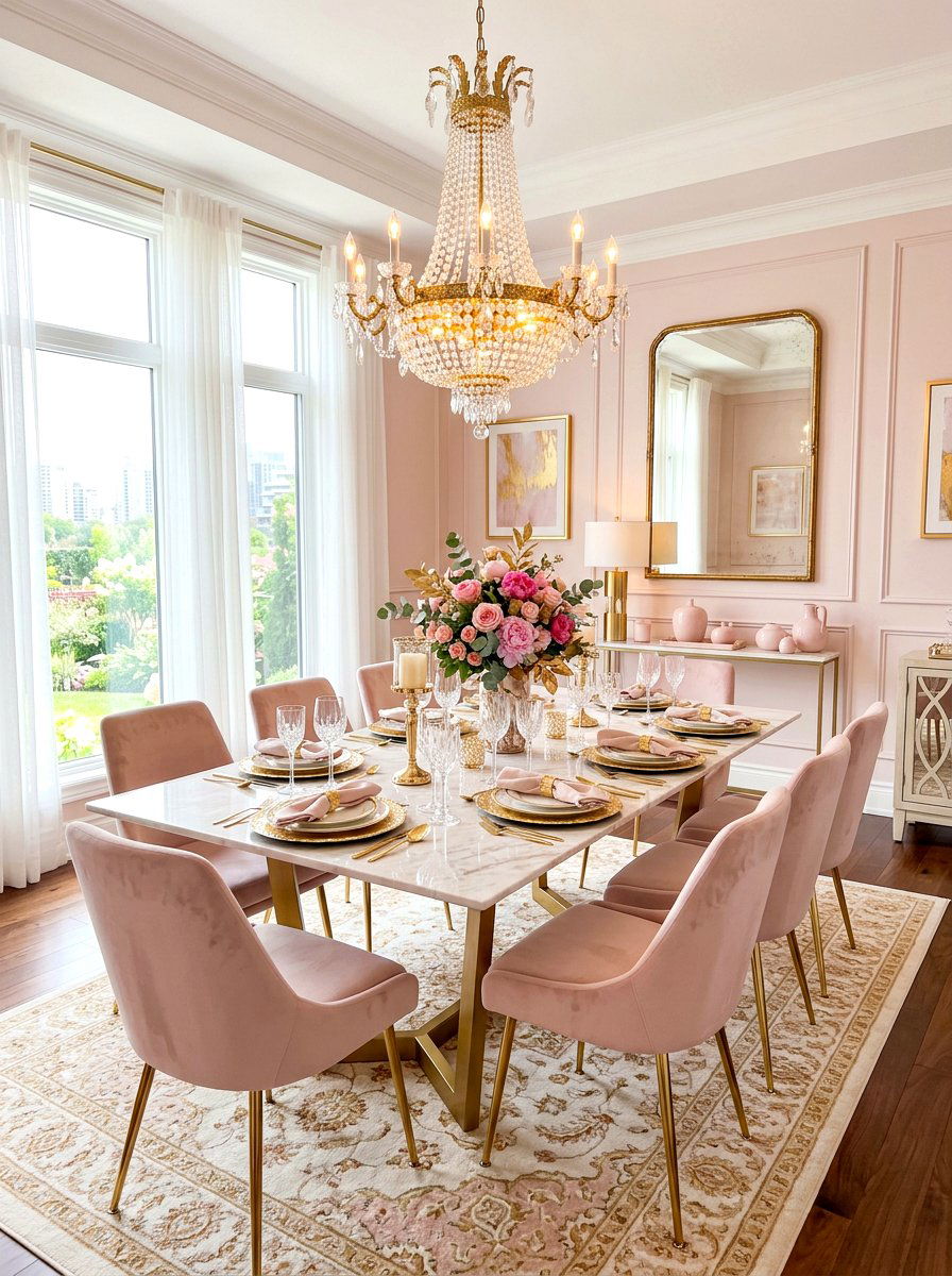 Blush and gold dining room - 30 blush and gold decor ideas