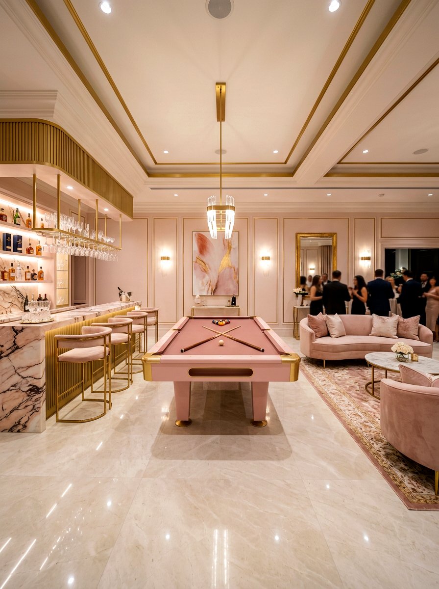 Blush and gold entertainment area - 30 blush and gold decor ideas