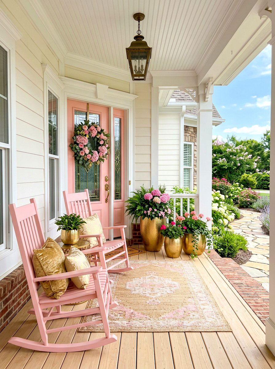 Blush and gold front porch - 30 blush and gold decor ideas