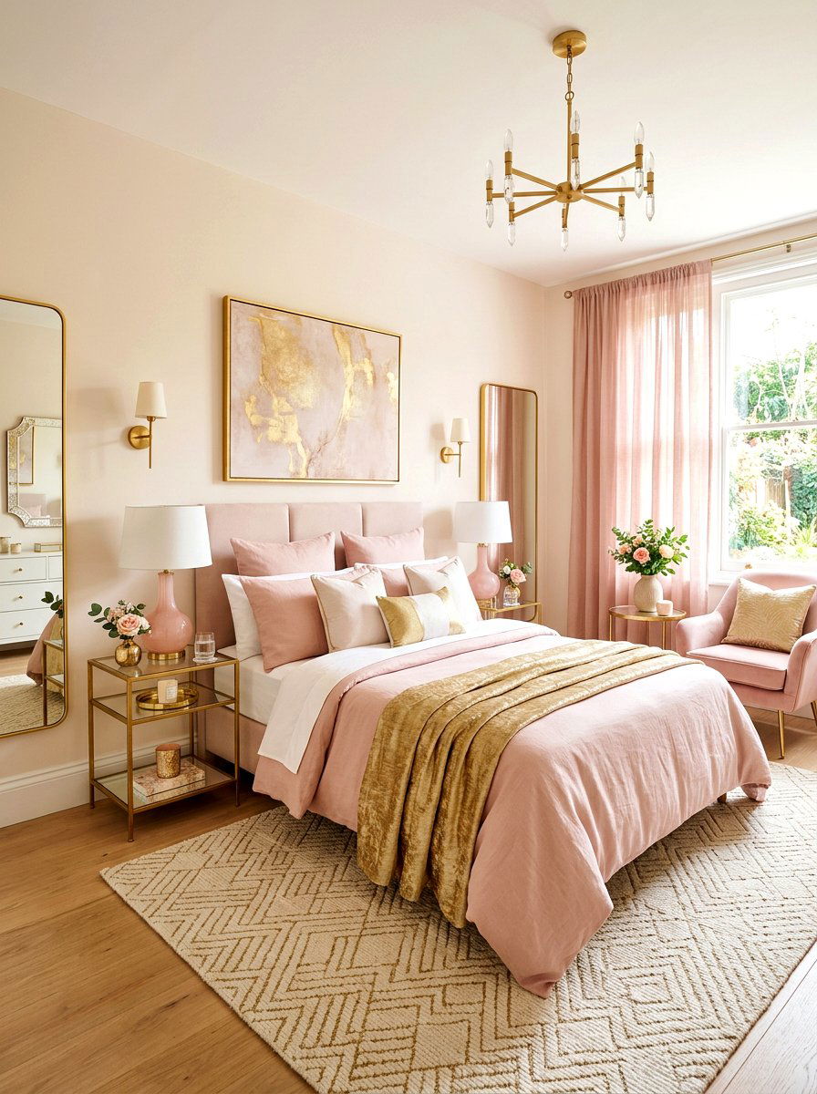 Blush and gold guest bedroom - 30 blush and gold decor ideas