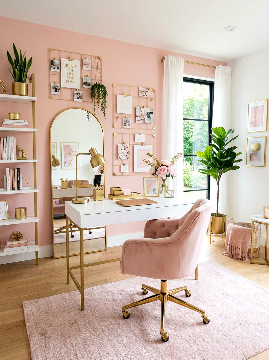 Blush and gold home office - 30 blush and gold decor ideas
