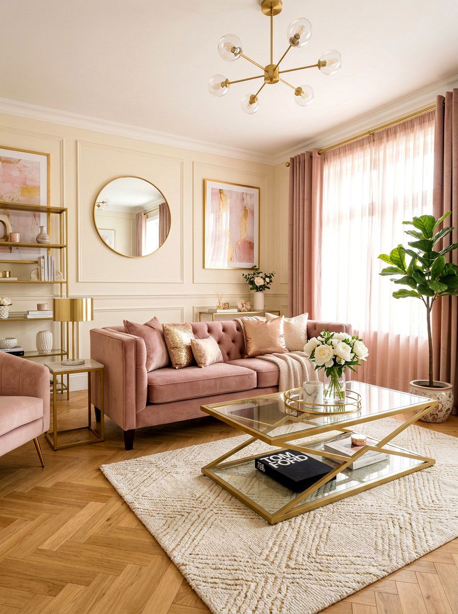 Blush and gold living room - 30 blush and gold decor ideas