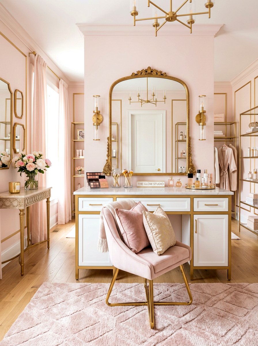 Blush and gold makeup room - 30 blush and gold decor ideas