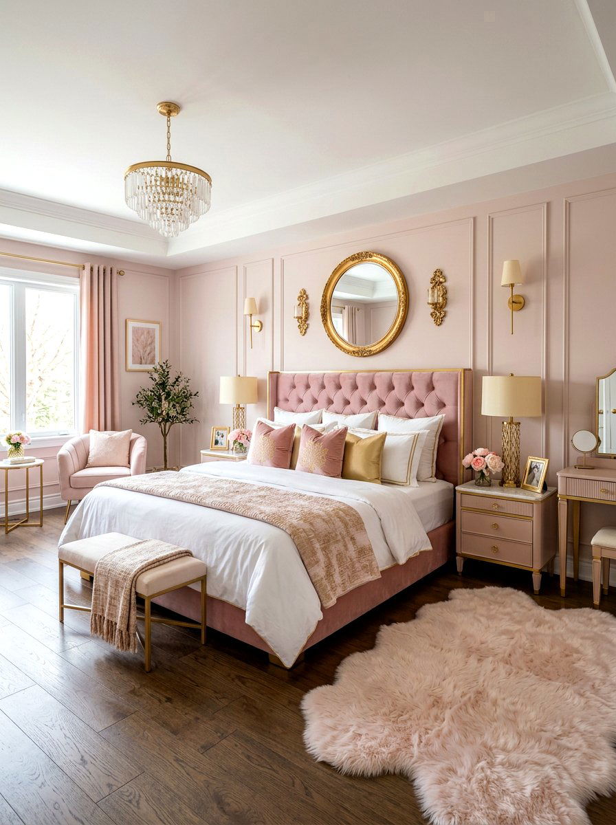 Blush and gold master bedroom - 30 blush and gold decor ideas