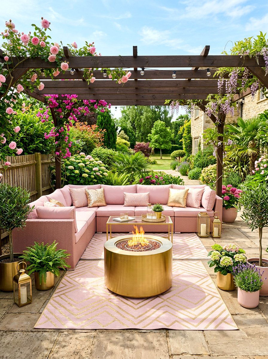 Blush and gold outdoor patio - 30 blush and gold decor ideas