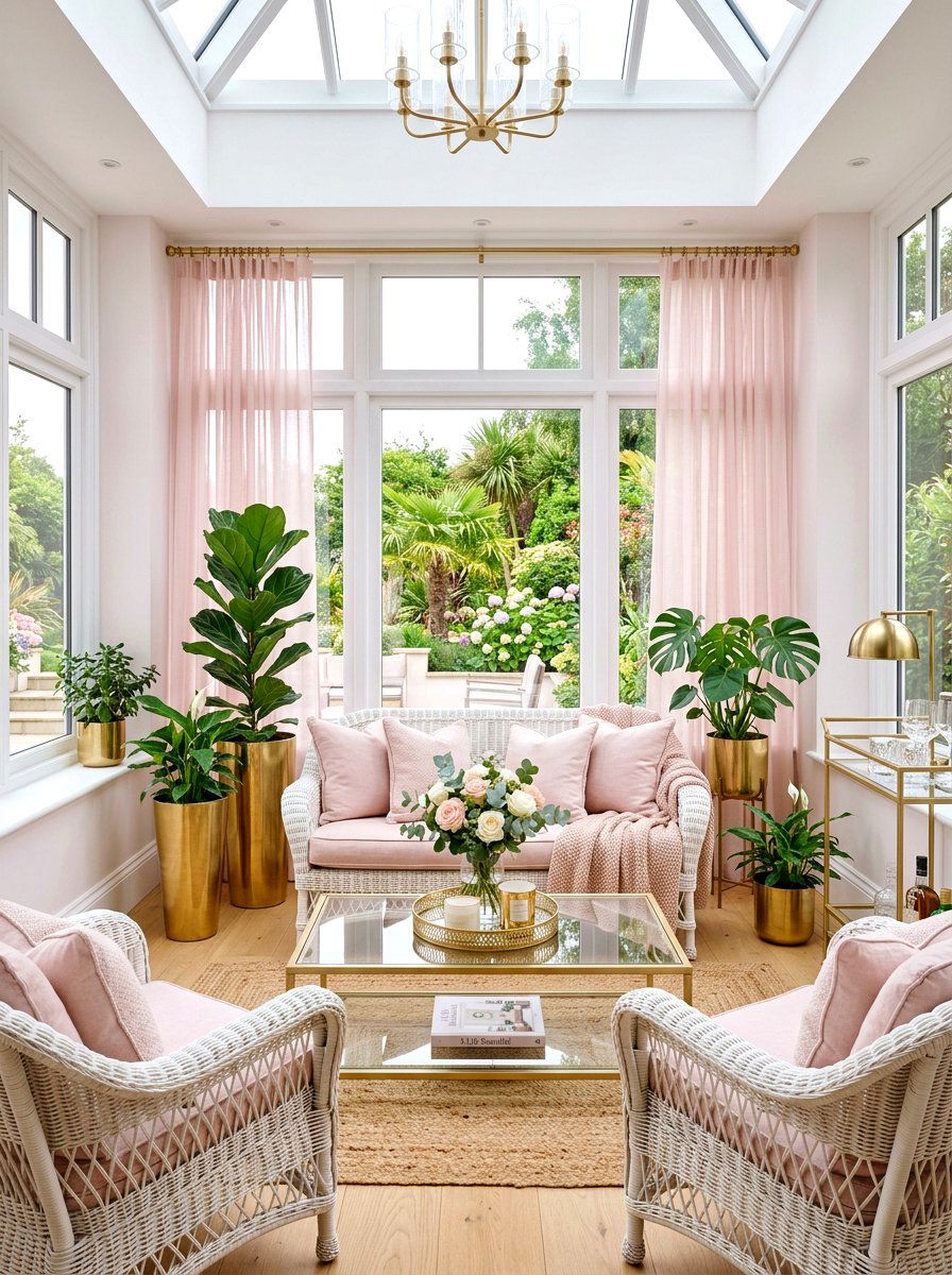 Blush and gold sunroom - 30 blush and gold decor ideas