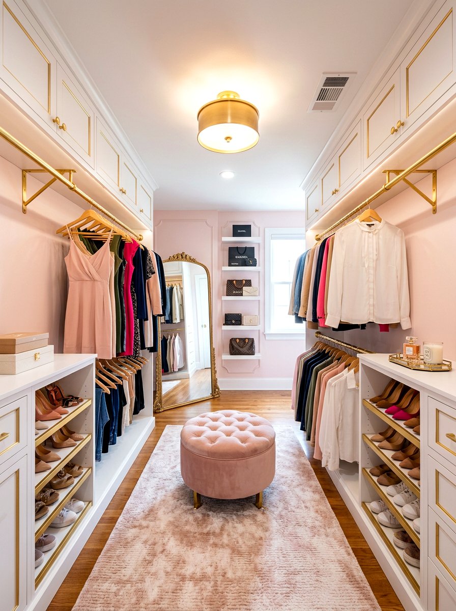Blush and gold walk in closet - 30 blush and gold decor ideas