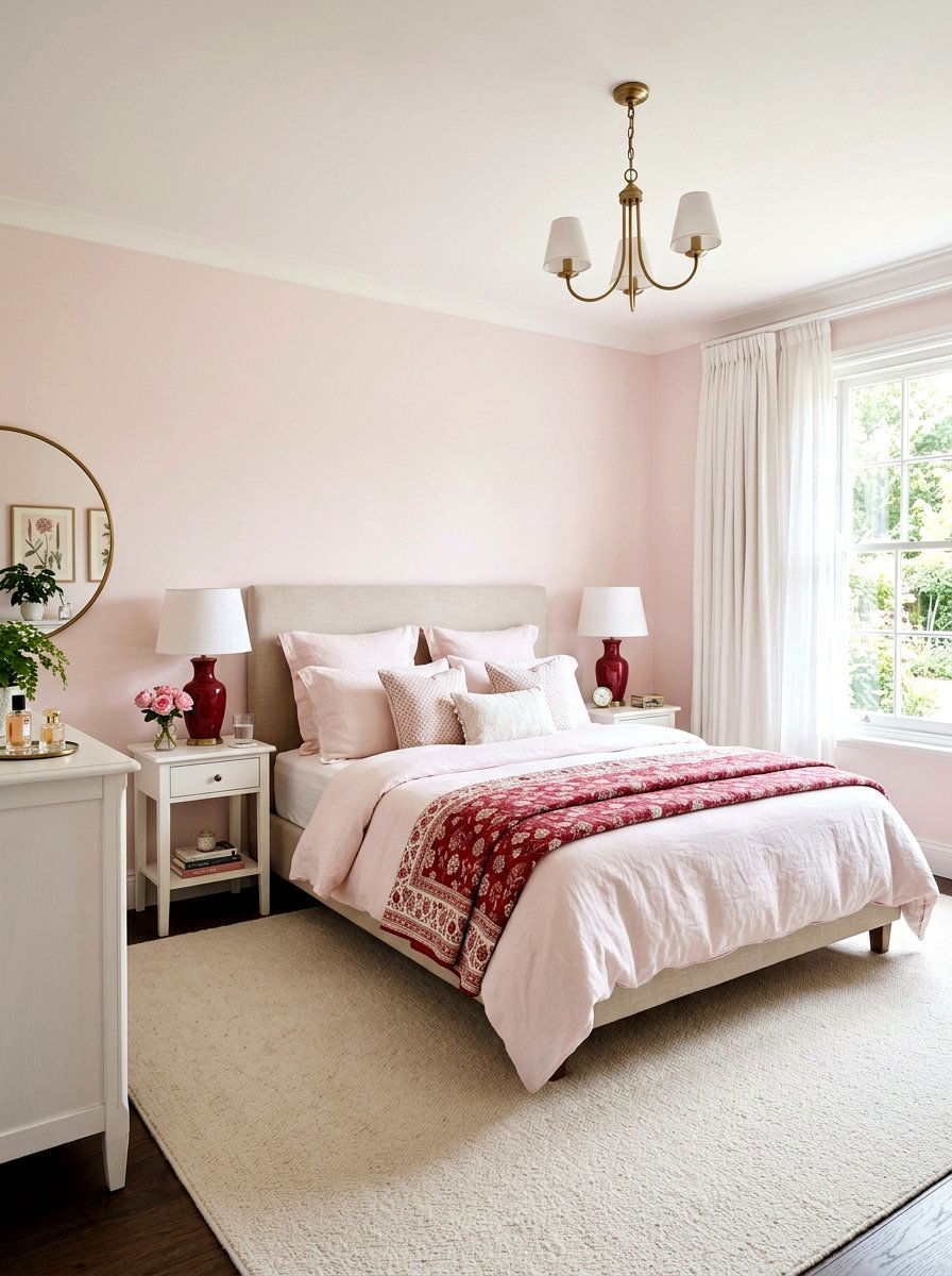 Blush pink and cherry red bedroom - 30 pink and red home decor ideas