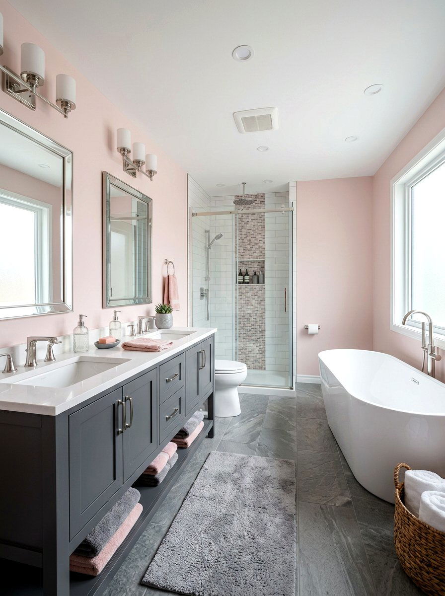 Blush pink and grey bathroom - 30 blush bathroom ideas