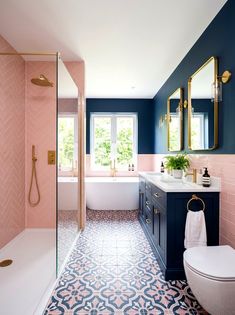 Blush pink and navy blue bathroom - 30 blush bathroom ideas